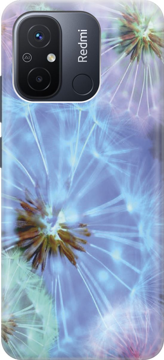 

Силиконовый чехол на Xiaomi Redmi 12C с принтом "Макро одуванчики", Голубой;синий, 158924