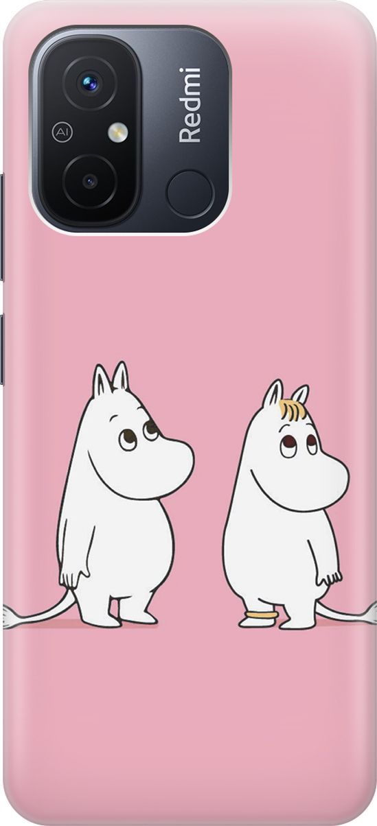 

Силиконовый чехол на Xiaomi Redmi 12C с принтом "Муми-тролли на розовом", Белый;розовый, 158922