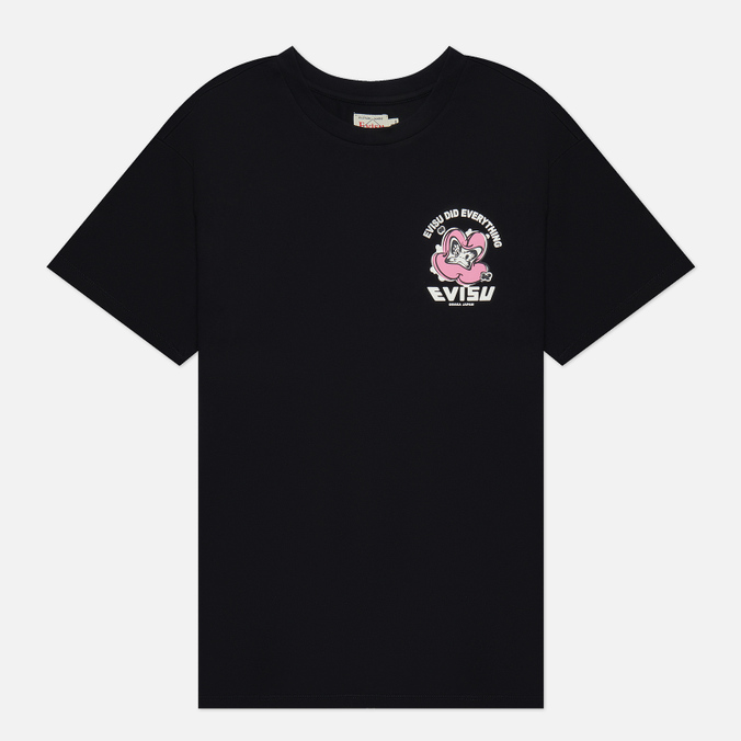 Женская футболка Evisu Graffiti Logo & Daruma Printed Boyfriend чёрный, Размер XS