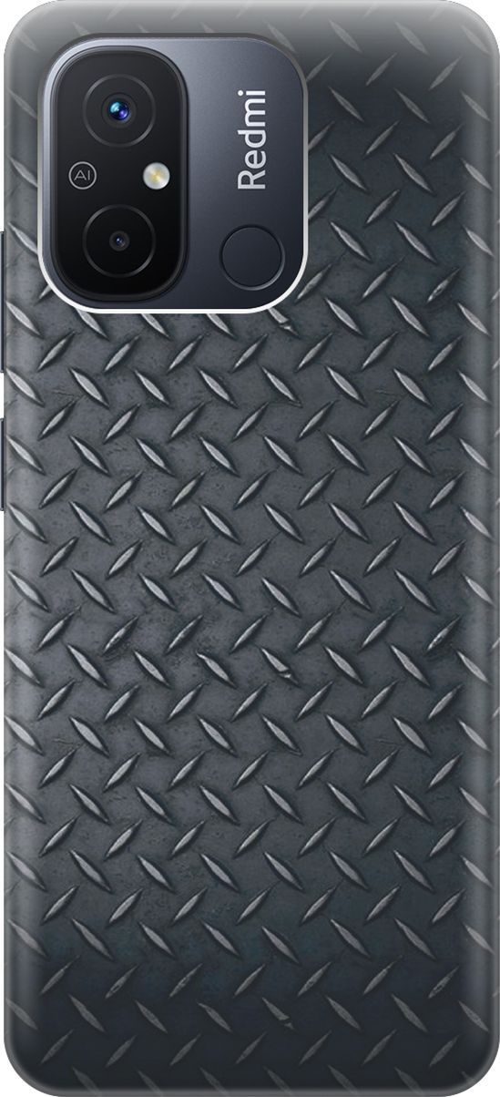 

Силиконовый чехол на Xiaomi Redmi 12C с принтом "Металлический лист", Серый;черный, 158932