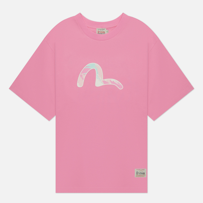 Женская футболка Evisu Graffiti Daruma & Seagull Printed Oversized розовый, Размер XS