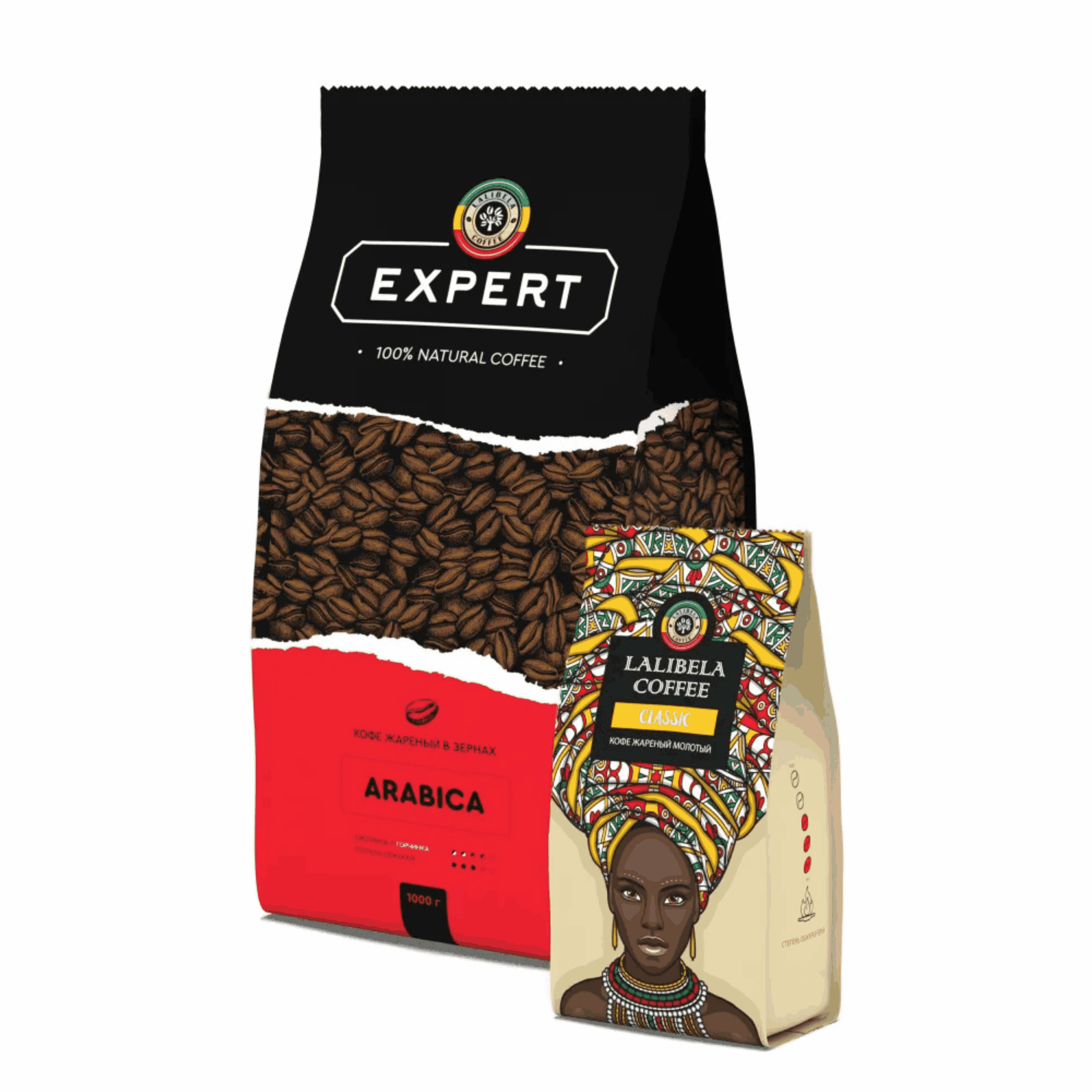 Набор кофе в зернах LALIBELA COFFEE Expert Arabica 1 кг, кофе молотый Classic 200 г