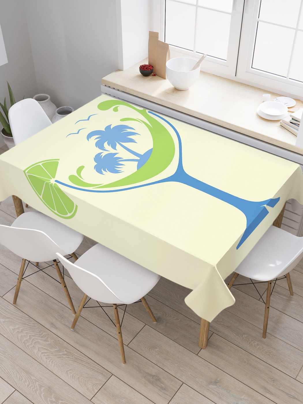 

Скатерть прямоугольная JoyArty "Пальмы в коктейле" из сатена, 180x145 см, Желтый, Пальмы в коктейле