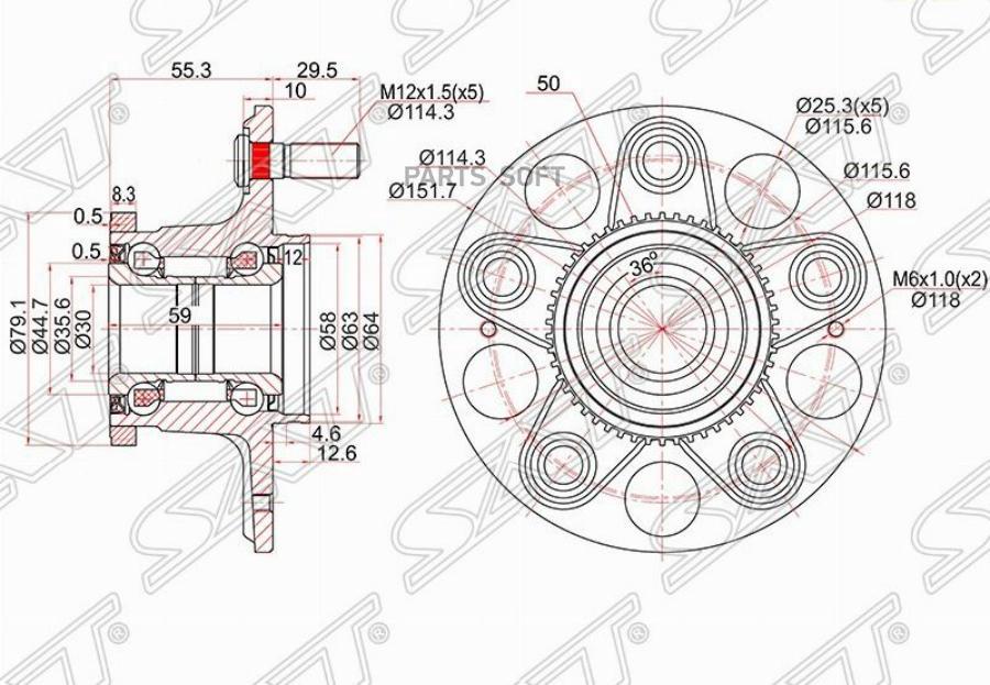 

Ступичный узел задн. HONDA STREAM RN#/INTEGRA DC5/CIVIC EU3 00-06 2WD (диск)