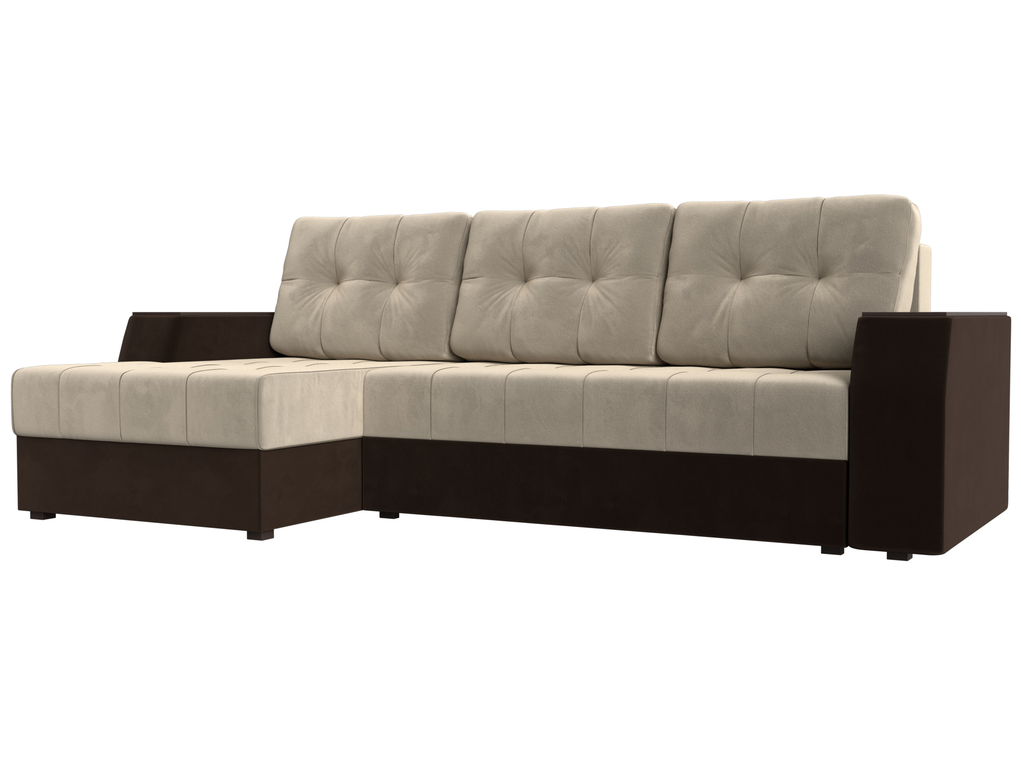 

Угловой диван Эмир БС левый микровельвет бежевый/коричневый, Угловой диван Эмир БС левый угол