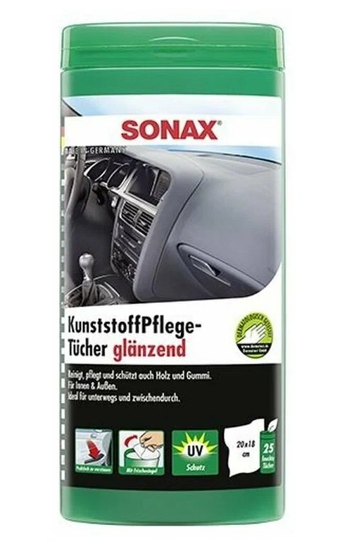 Салфетки для очистки пластика SONAX, Plastic care wipes, в тубе, 25шт 412100