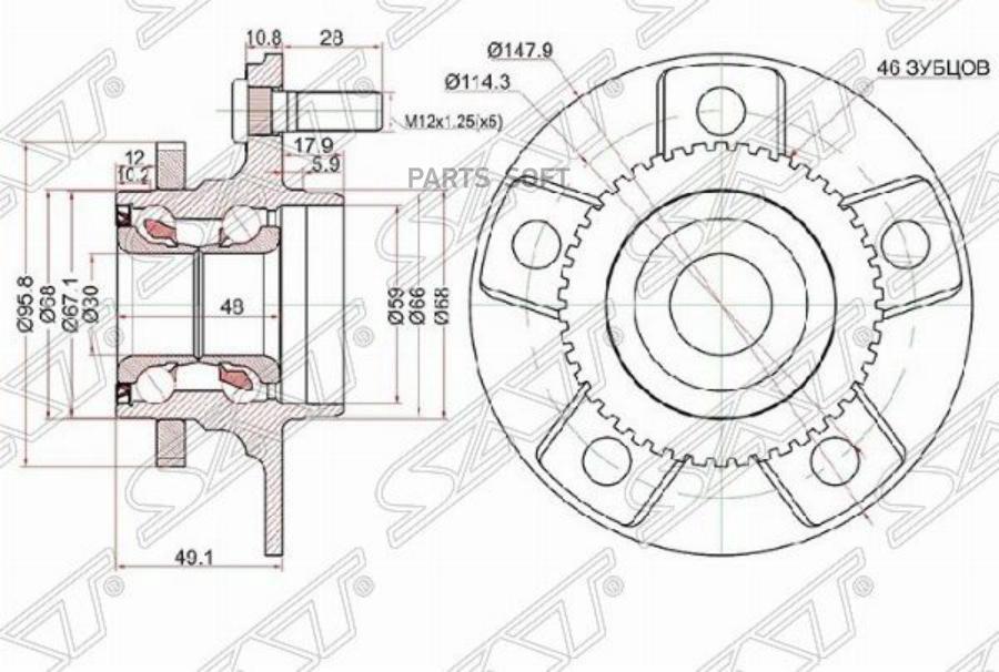 

SAT Ступичный узел задн. NISSAN CEFIRO A32 94-98 (ABS-46 зубьев)