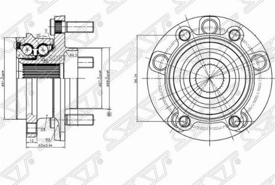 SAT ST-KD35-33-04XC Ступичный узел перед MAZDA 3/6/CX-5 11- 1шт