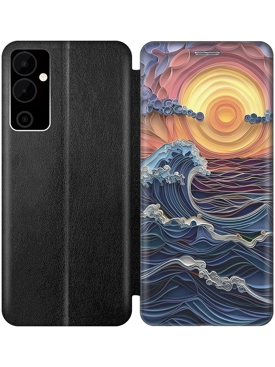 

Чехол-книжка на Tecno Pova Neo 2 с принтом "Волны на закате" черный, 778682410