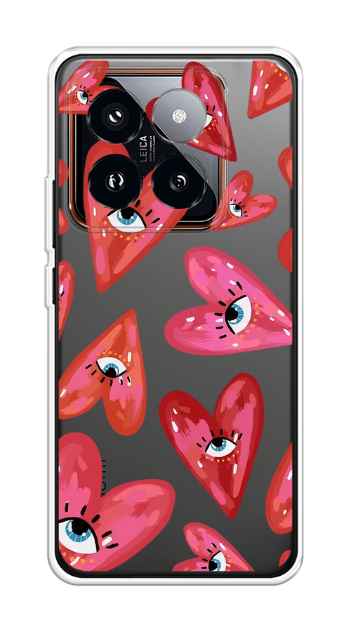 

Чехол на Xiaomi 14 Pro "Сердечки с глазами", Коричневый;красный;розовый, 320450-1