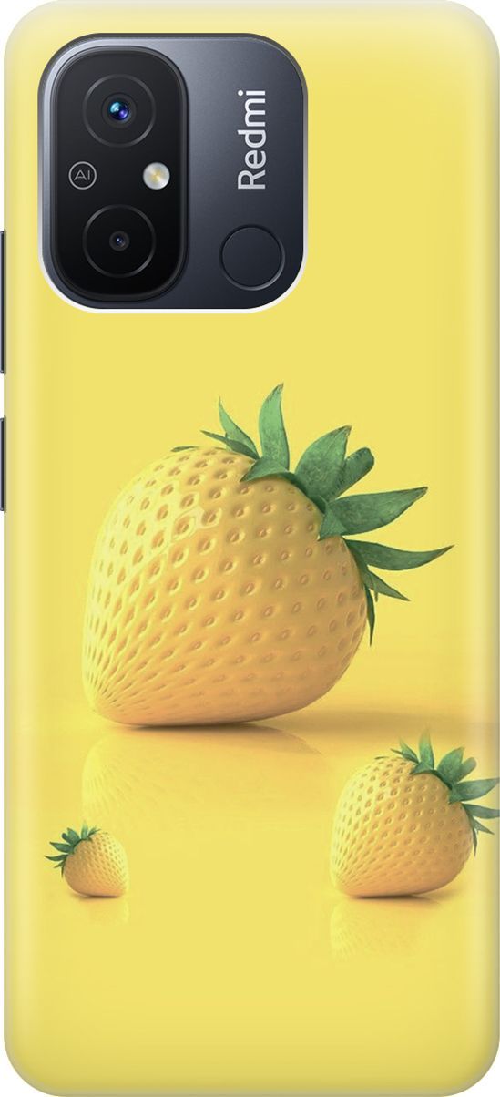 

Силиконовый чехол на Xiaomi Redmi 12C с принтом "Желтая клубника", Черный, 158931