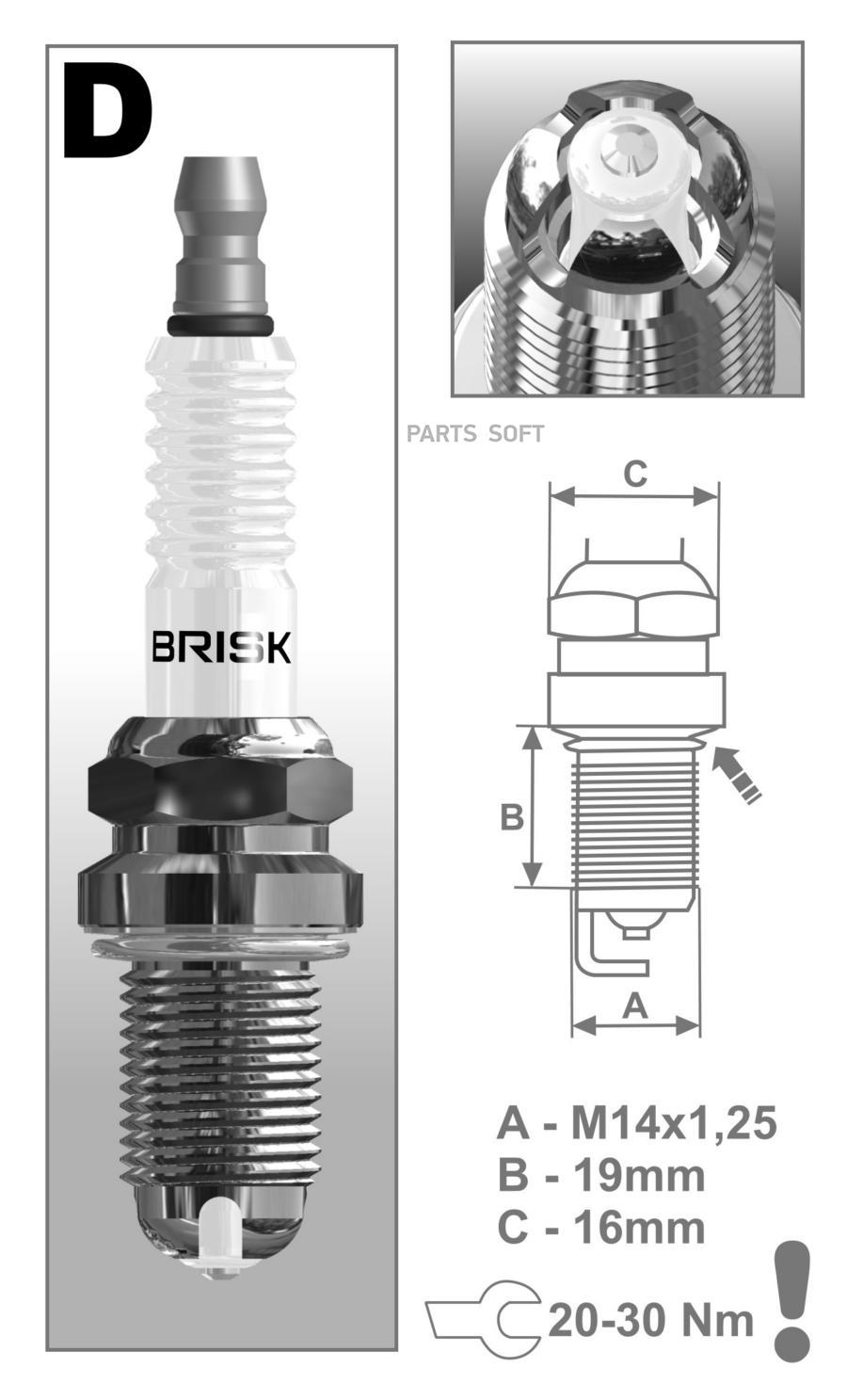 

Свеча зажигания BRISK Premium DOR14LGS