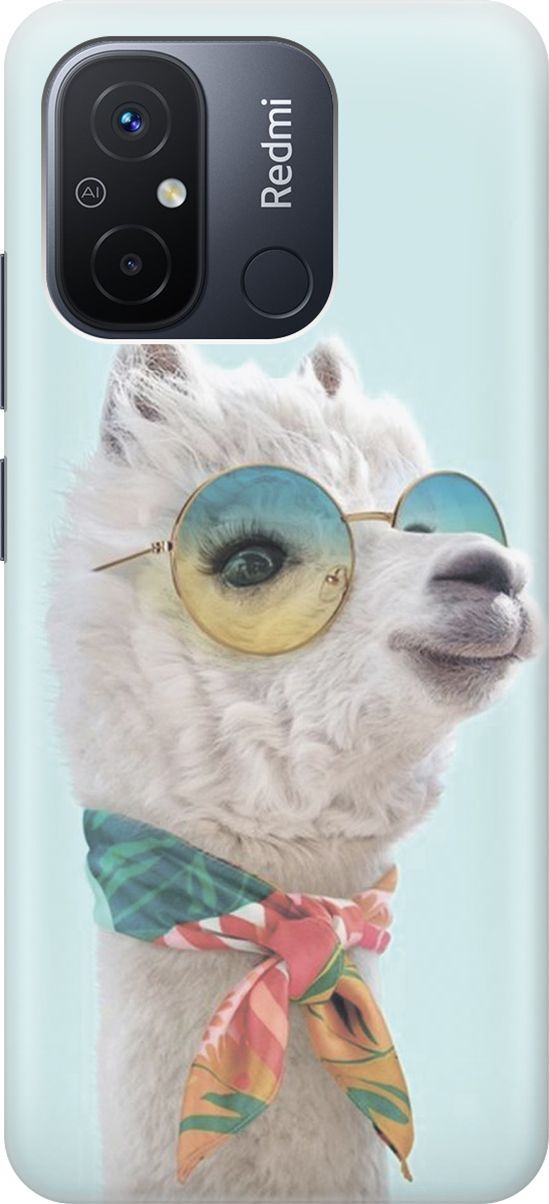 

Силиконовый чехол на Xiaomi Redmi 12C с принтом "Стильная лама", Белый;голубой, 158925