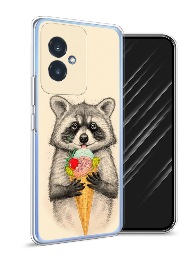 

Чехол Awog на Honor 100 "Енот с мороженым", Бежевый;серый, 6122750-1