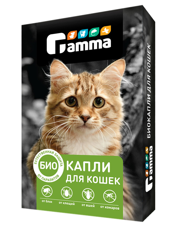 Биокапли для кошек Gamma от внешних паразитов, 1 пипетка по 1мл