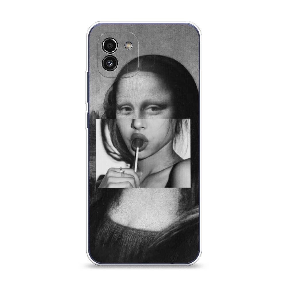 

Чехол Awog на Samsung Galaxy A03 / Самсунг A03 "Mona Lisa sucking lollipop", Серый, 2104950-9