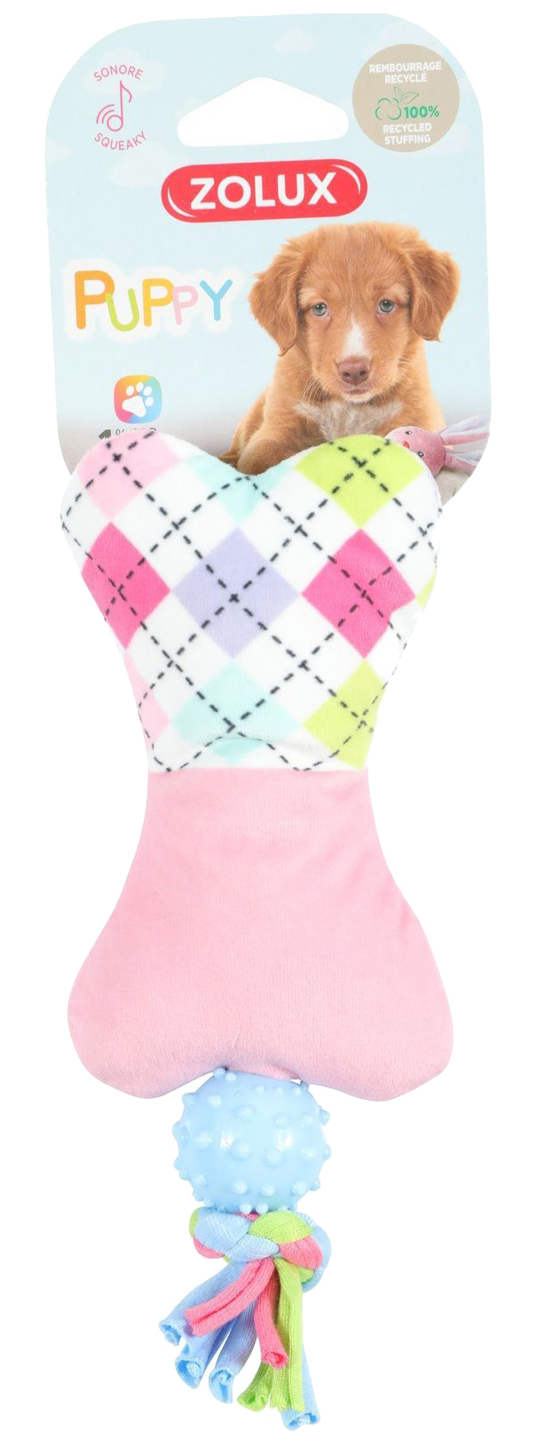 

Плюшевая игрушка ZOLUX Стильная кость с пищалкой, розовая, 18,5см
