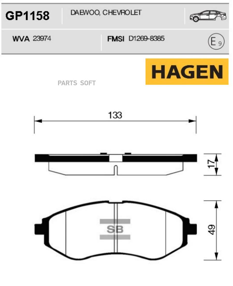 

Колодки передние CHEVROLET AVEO (T200/250) GP1158 SANGSINBRAKE, GP1158