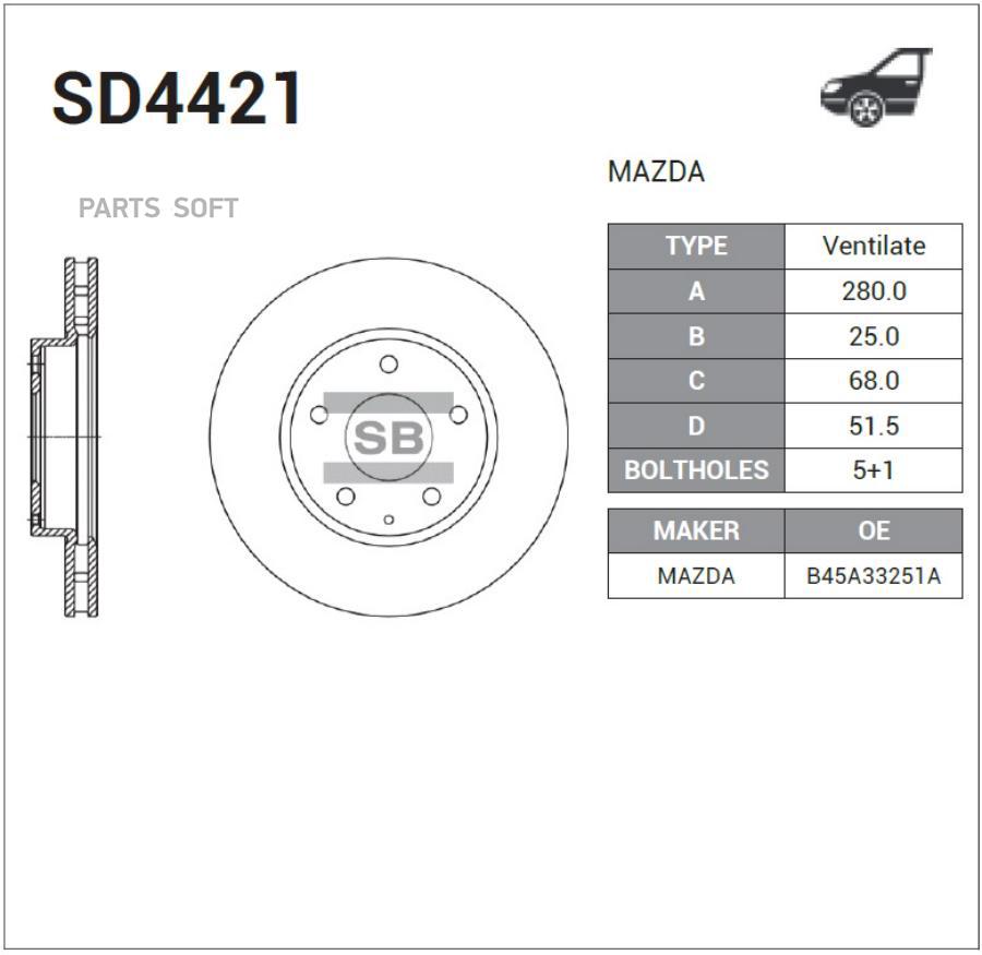 

Диск тормозной передний MAZDA 3 (BM) 13-, CX-3 15- SD4421 SANGSINBRAKE, SD4421