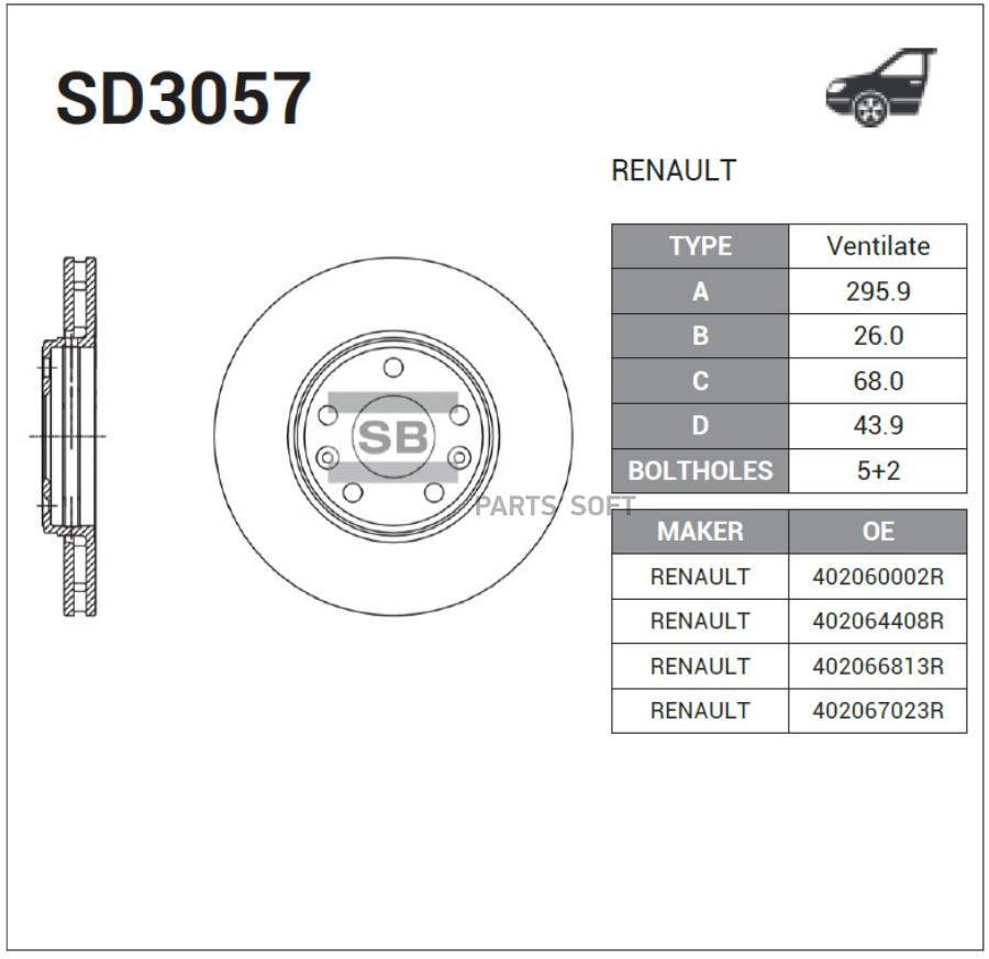 

Диск тормозной передний RENAULT LAGUNA III, LATITUDE, MEGANE III SD3057 SANGSINBRAKE, SD3057