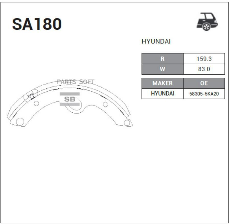 

Колодки барабанные HYUNDAI HD65,72, 78,COUNTY SA180 SANGSINBRAKE, SA180