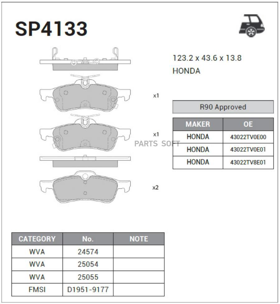 

Колодки задние HONDA CIVIC 2012- SP4133 SANGSINBRAKE, SP4133