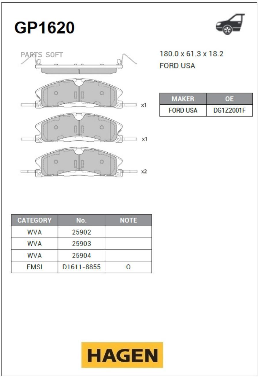 

Колодки передние FORD EXPLORER 2011- GP1620 SANGSINBRAKE, GP1620