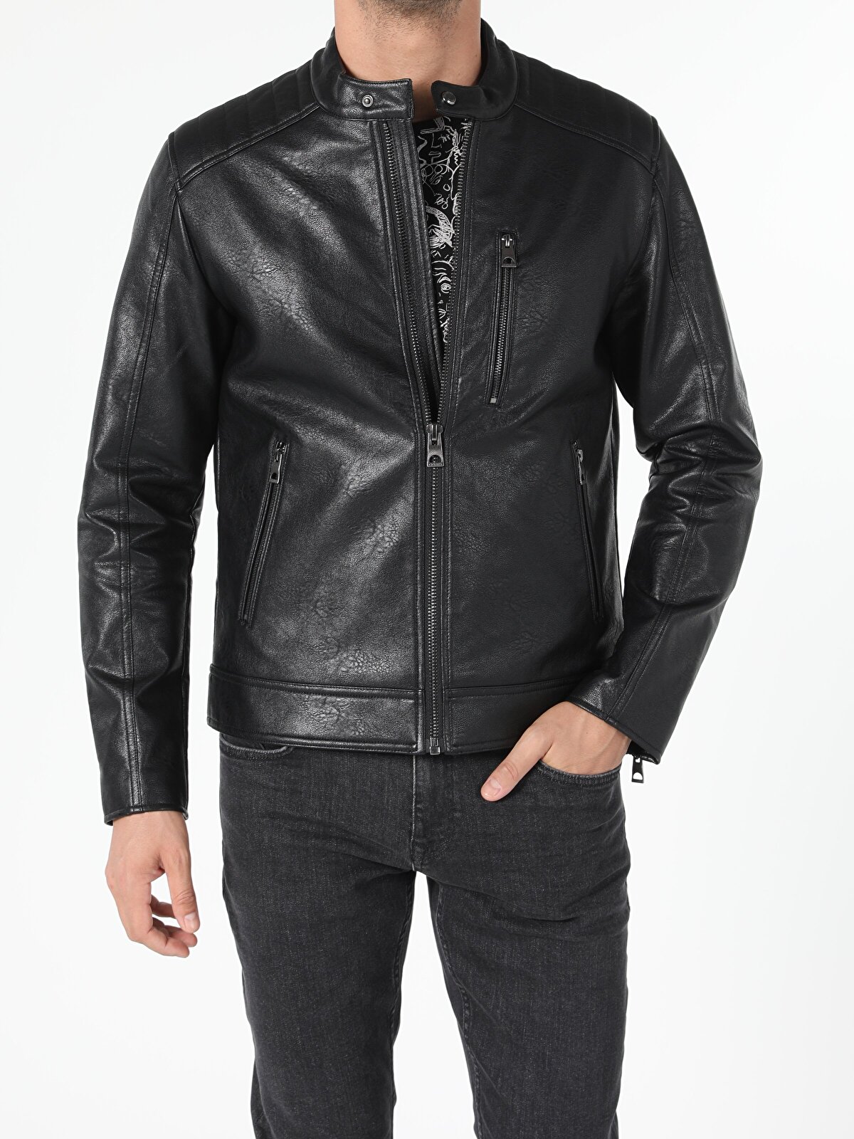 Кожаная куртка мужская Colin's CL1055688_Q1.V1_BLK черная L
