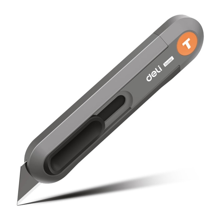 Технический нож Deli Home Series Black HT4008L, Т-образное лезвие, SoftTouch, автозадвижка технический нож deli