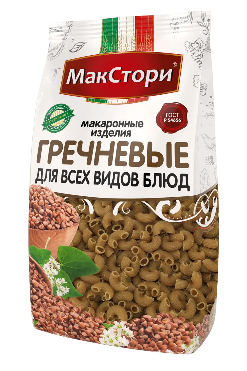 фото Макаронные изделия гречневые (рожки) макстори, 350 г, 6 шт.