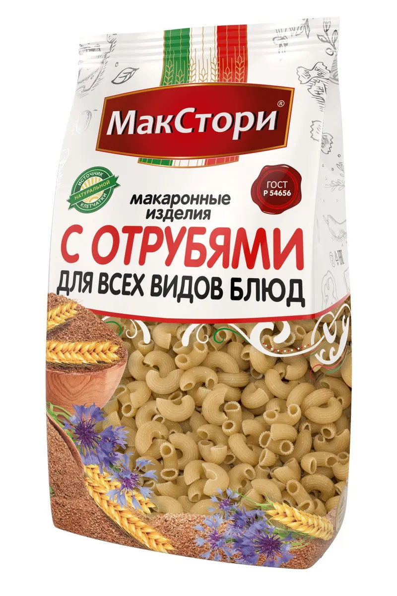 

Макаронные Изделия с отрубями (рожки) МакСтори, 350 г, 6 шт., С отрубямиРожки