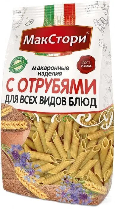 

Макаронные Изделия с Отрубями (перо) МакСтори, 350 г, 6 шт., С отрубямиПеро
