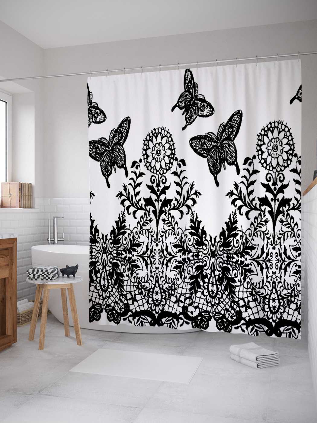 

Штора (занавеска) для ванной JoyArty "Цветы сновидений" из сатена, 180х200 см с крючками, Серый, Цветы сновидений