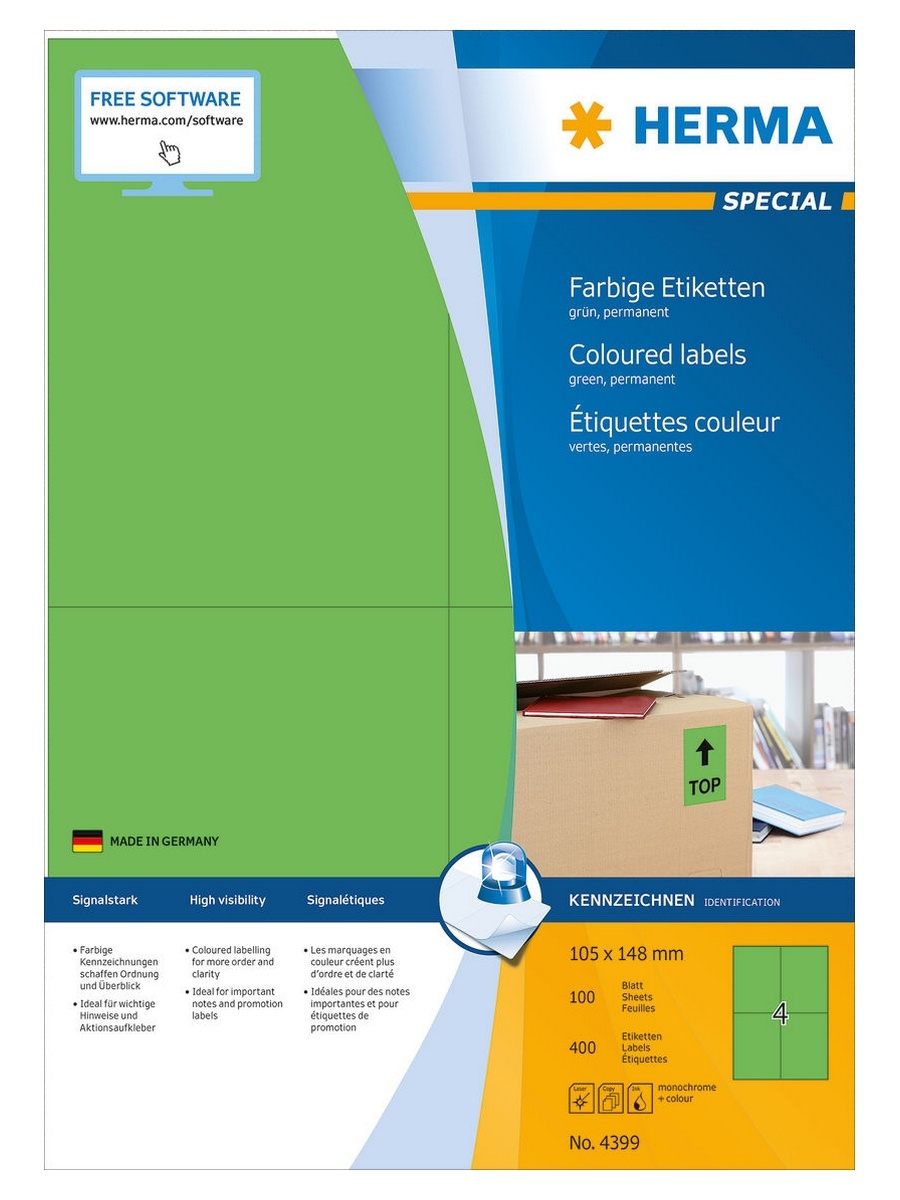 фото Самоклеящиеся этикетки бумажные herma, 4399, 100 листов (400эт) 105*148мм
