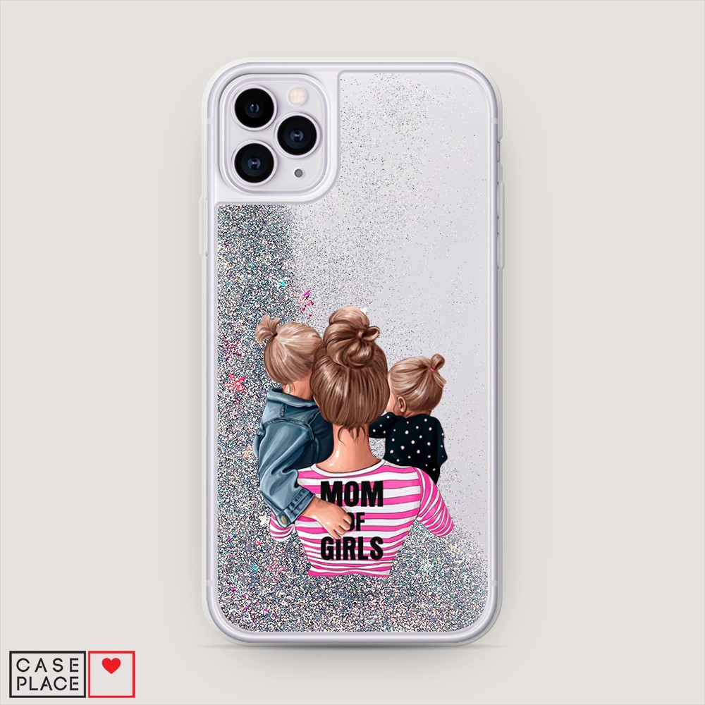 фото Жидкий чехол с блестками "mom of girls" на apple iphone 11 pro max awog