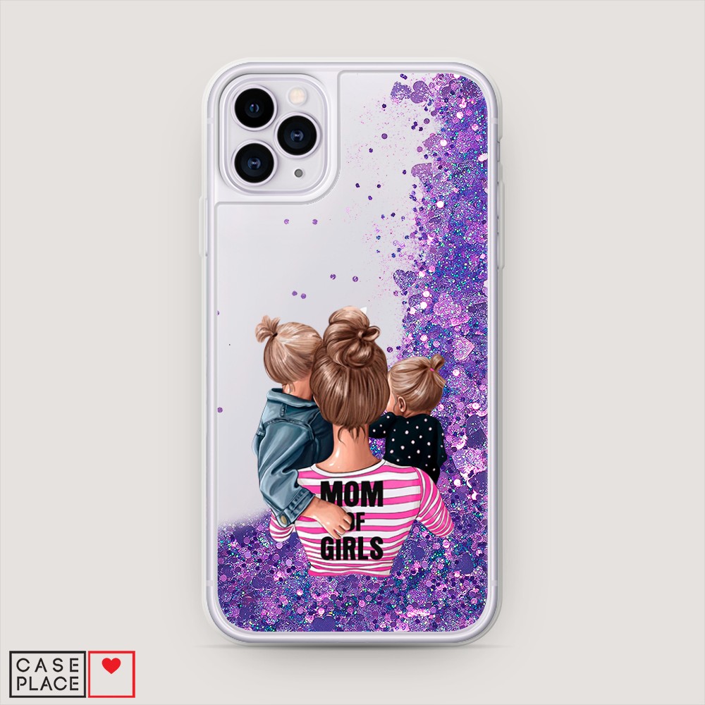 фото Жидкий чехол с блестками "mom of girls" на apple iphone 11 pro max awog