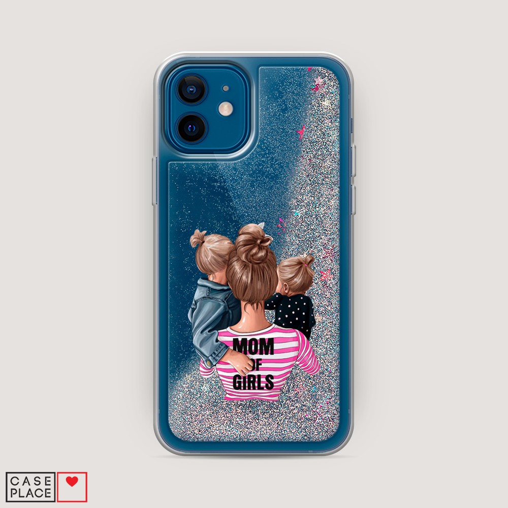 фото Жидкий чехол с блестками "mom of girls" на apple iphone 12 awog