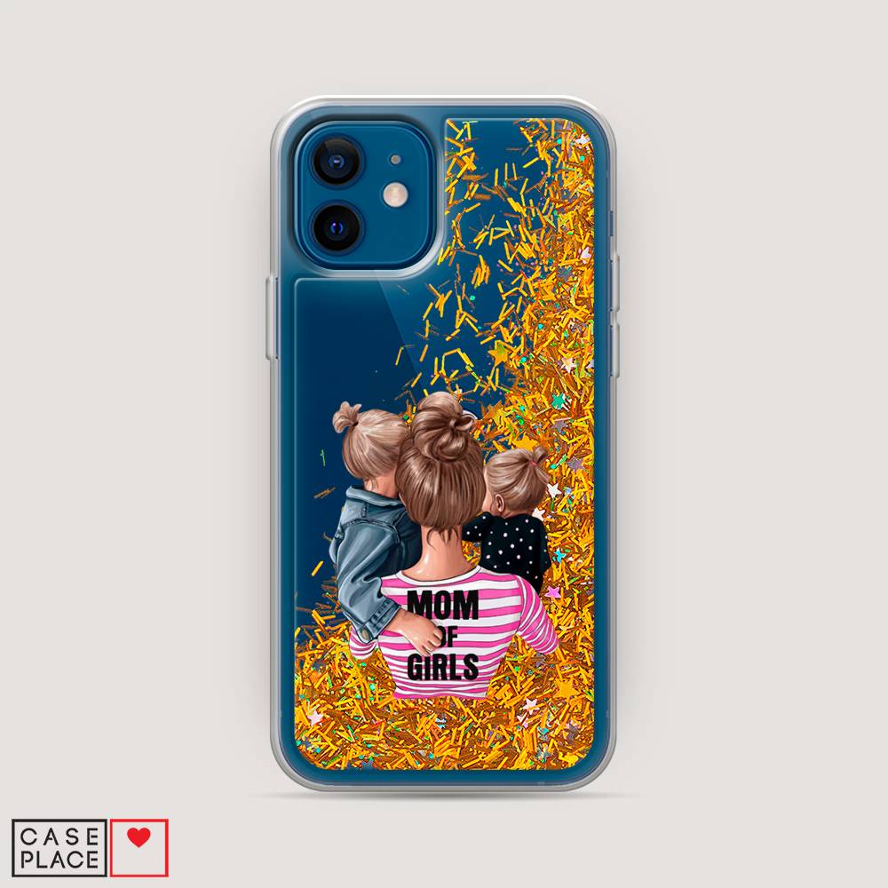 фото Жидкий чехол с блестками "mom of girls" на apple iphone 12 mini awog