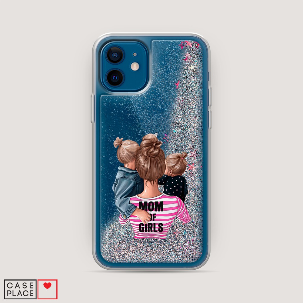 фото Жидкий чехол с блестками "mom of girls" на apple iphone 12 mini awog