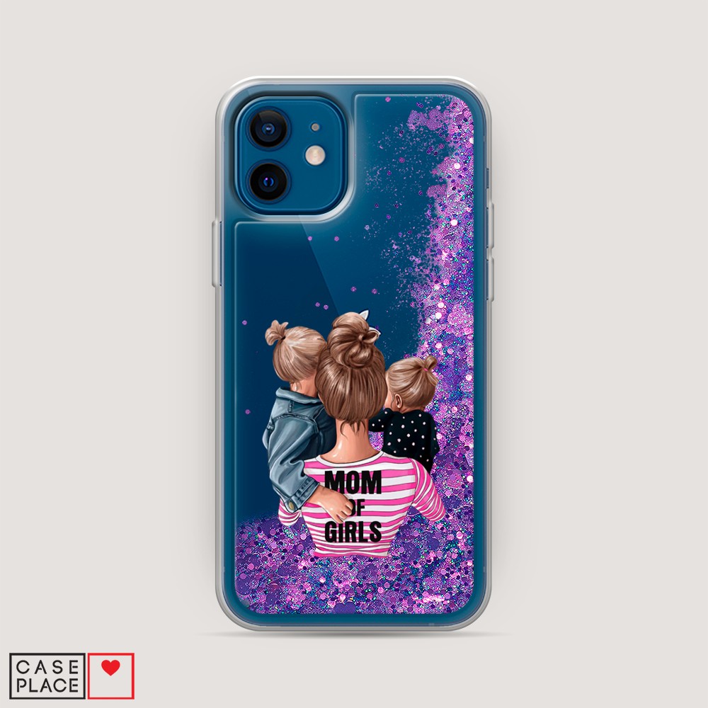 фото Жидкий чехол с блестками "mom of girls" на apple iphone 12 mini awog