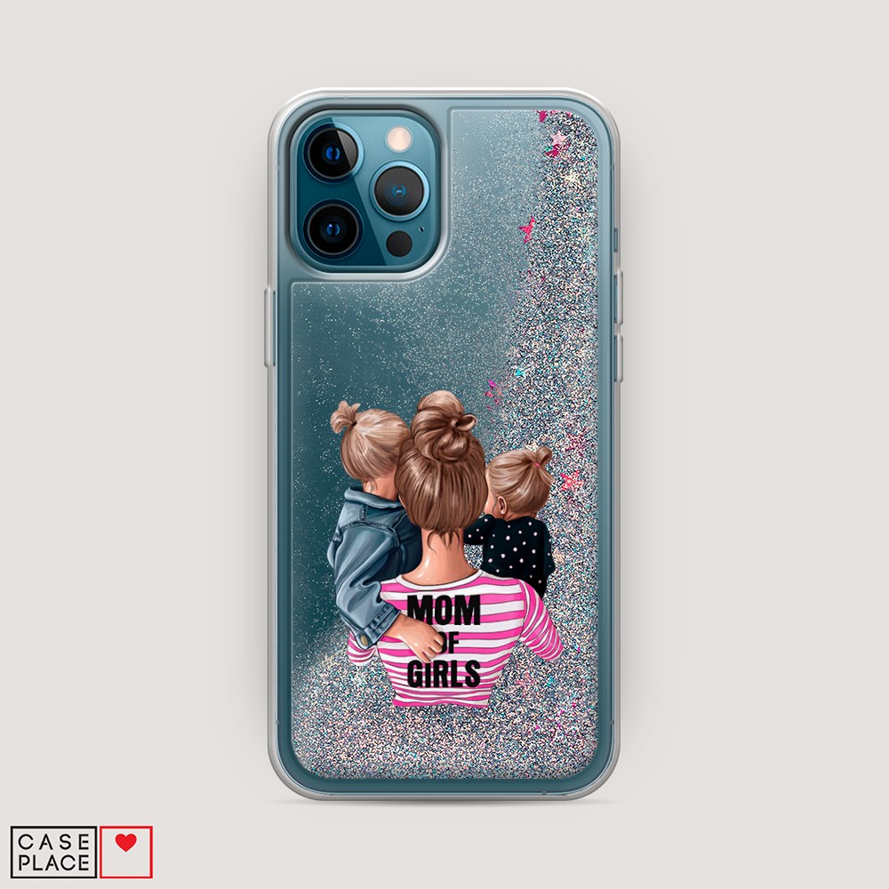 фото Жидкий чехол с блестками "mom of girls" на apple iphone 12 pro awog