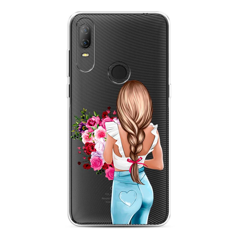 

Чехол на Alcatel 1V (2020) 5007U "Девушка с цветами", Коричневый;розовый;голубой, 170950-6