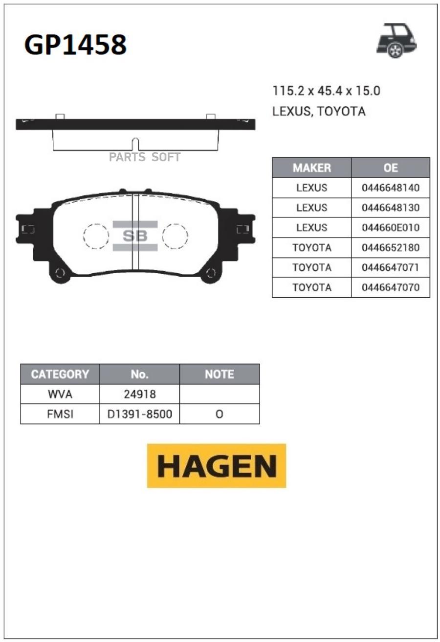 

Тормозные колодки Sangsin brake задние GP1458, GP1458