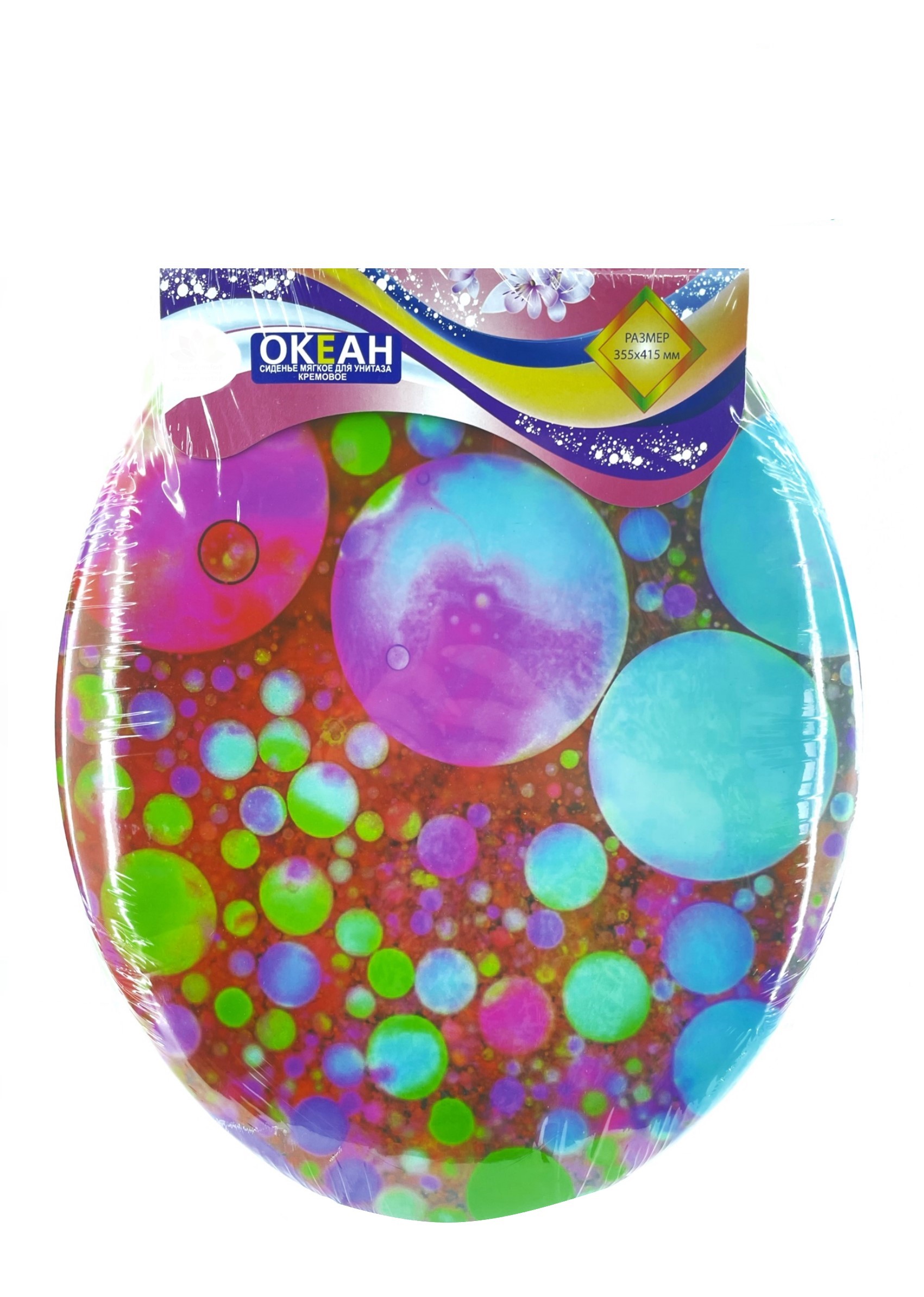 фото Сиденье для унитаза мягкое с крышкой atlanfa разноцветные пузыри, белый