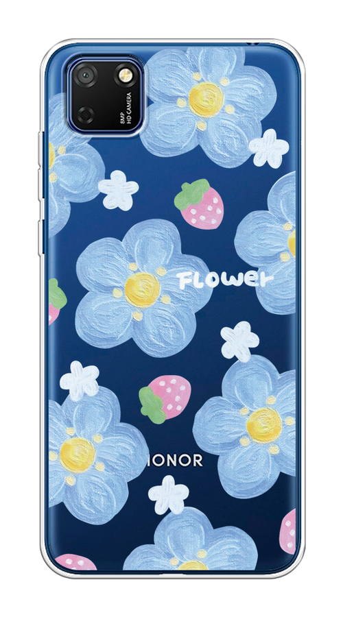 

Чехол на Honor 9S, Huawei Y5p "Цветы и клубники", Прозрачный;голубой;белый, 6102650-1
