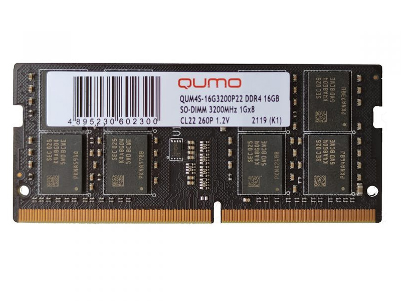 фото Модуль памяти qumo ddr4 so-dimm 3200mhz pc4-25600 cl22 - 16gb