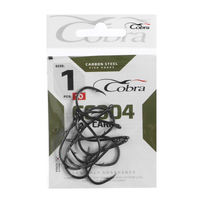 

Крючки Cobra Carp, серия CC304, № 01, 10 шт., Черный, Carp CC304