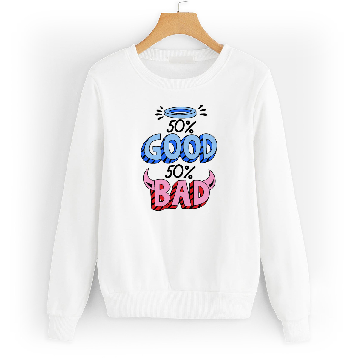 

Свитшот белый CoolPodarok 50% Good, 50% Bad, W0114137