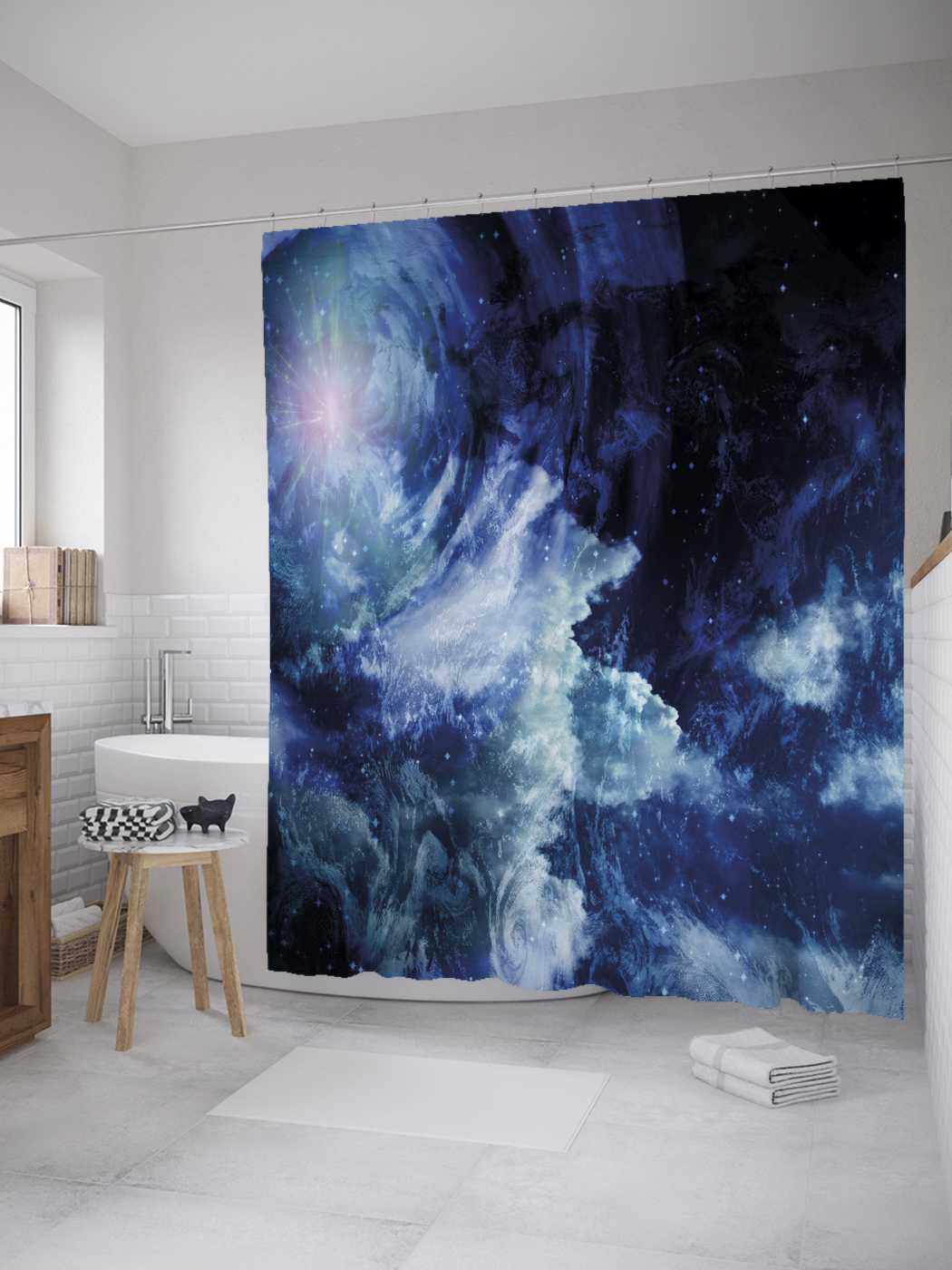 

Штора для ванной JoyArty "Небесная абстракция" из сатена, 180х200 см с крючками, Зеленый, Небесная абстракция