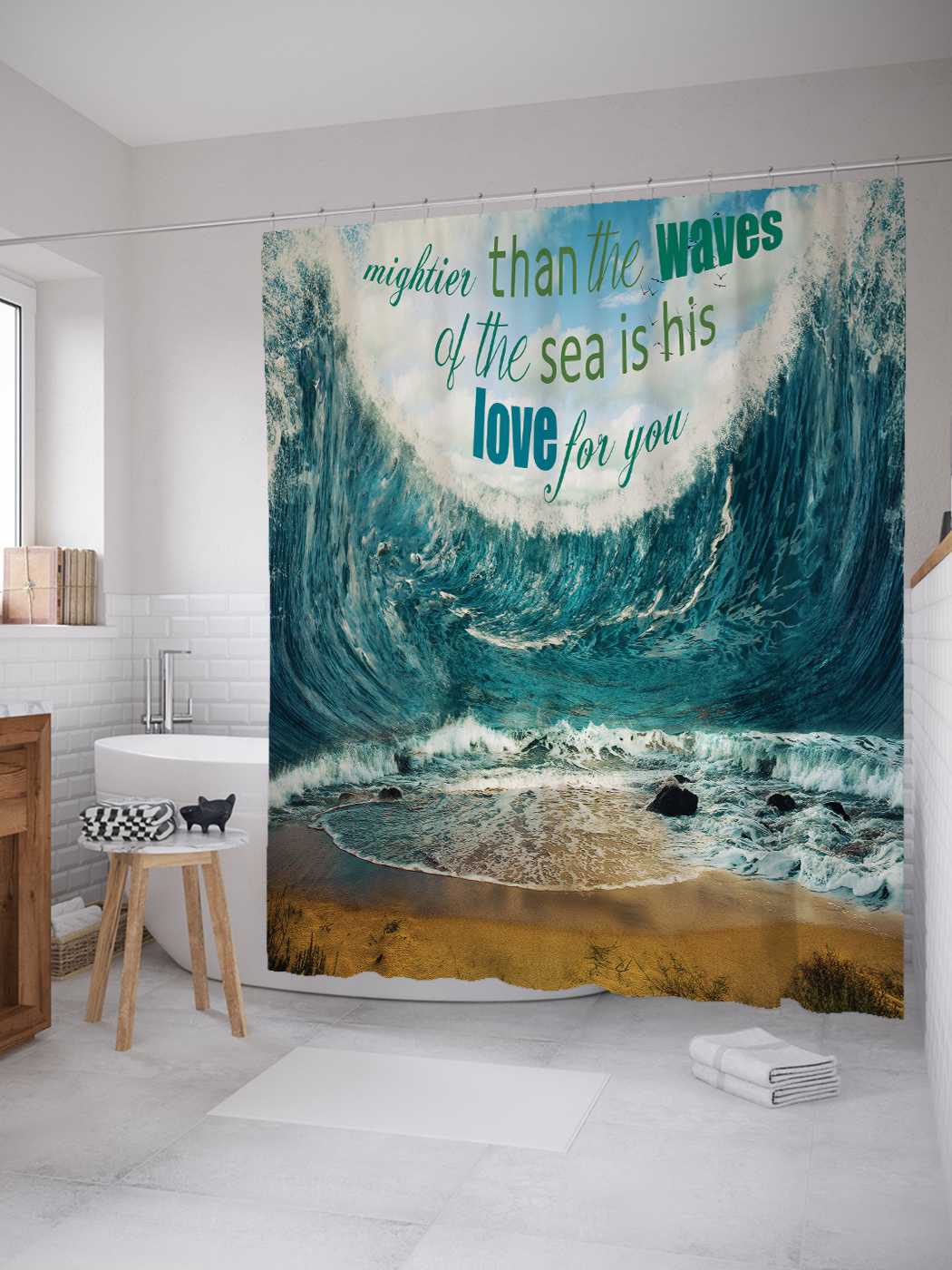 

Штора для ванной JoyArty "Любовь сильнее волн" из сатена, 180х200 см с крючками, Коричневый, Любовь сильнее волн